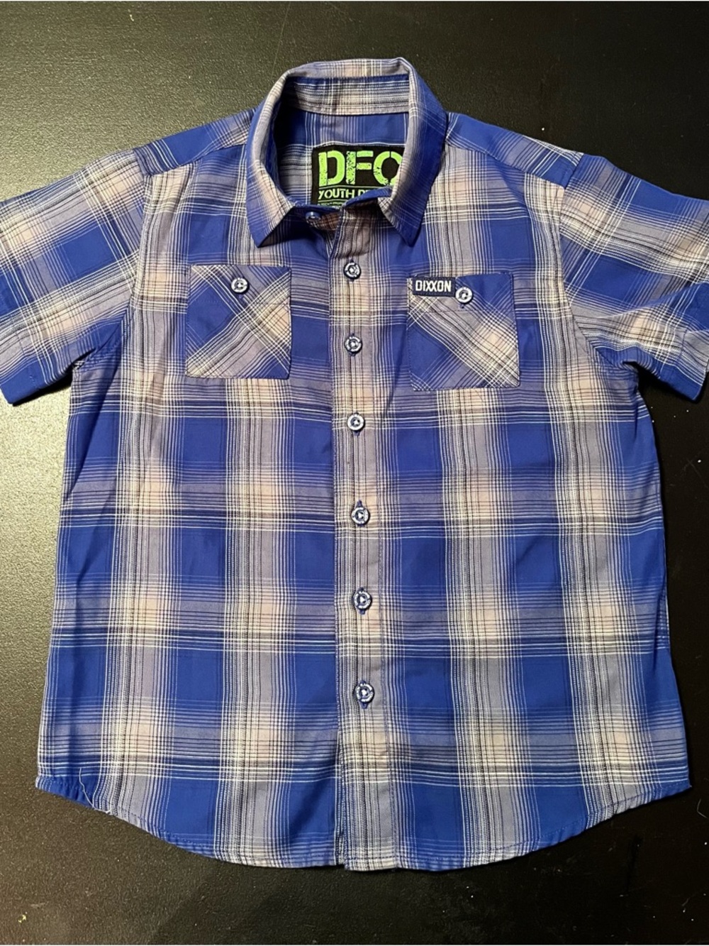 Dixxon Youth Blue Plaid Short-Sleeve Bamboo Shirt